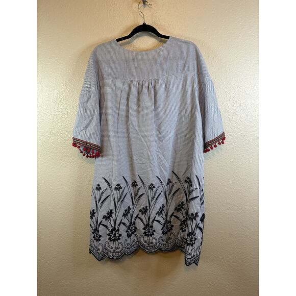 Skies Are Blue Dress Size 1X Embroidered Shift Boho Floral Lined Travel Coastal - Picture 4 of 10